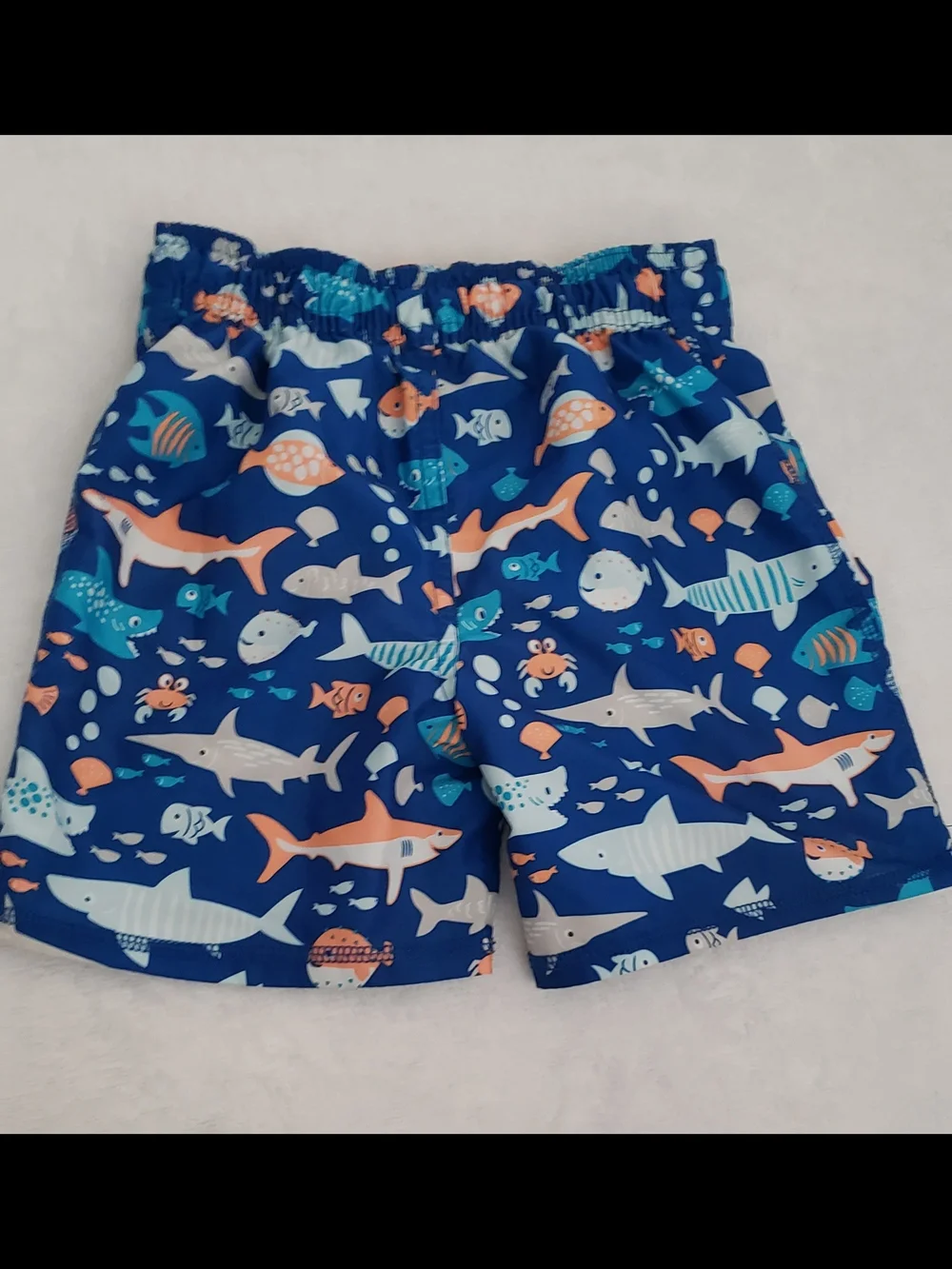 Kids Blue Shark & Fish Swim Trunks
